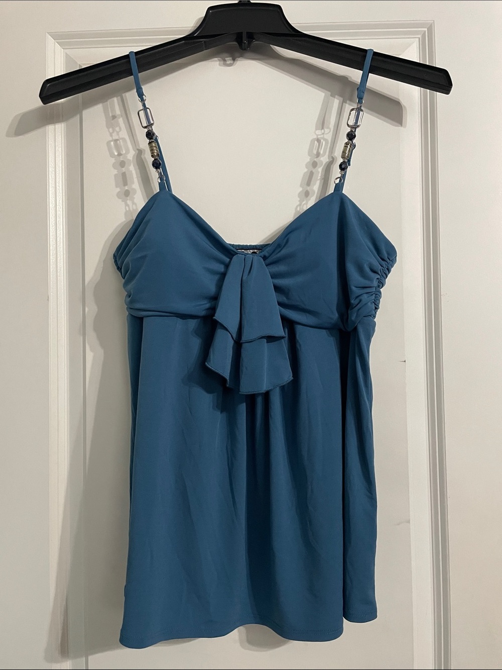 Vintage Y2K 2000’s Ruched Beaded Straps Blue Babydoll Top Size Large